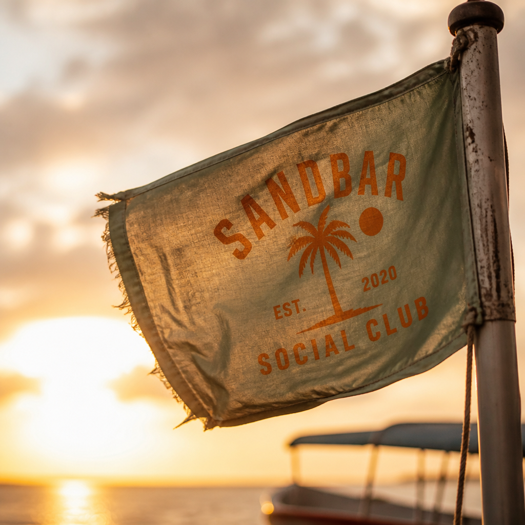 Boat flag waving against a golden hour sky